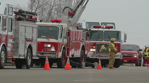 Fire Trucks on Roadway Stock-Footage 11180643
