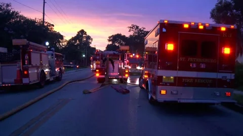 Fire Trucks AT Sunrise Video stock 936604