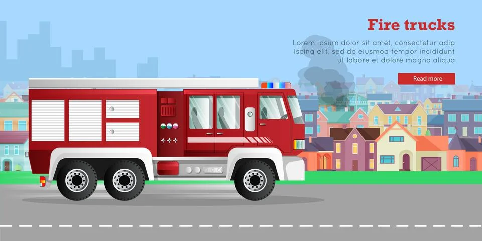 Fire Trucks Vector Flat Web Banner Illustrazione stock