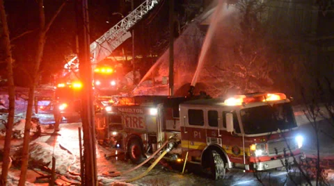 Fire Trucks Working at Fire With Smoke and Flame Stock Footage 36630868