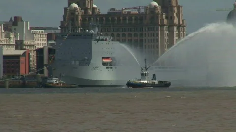Fire tug spraying water 3 Stock Footage 362453