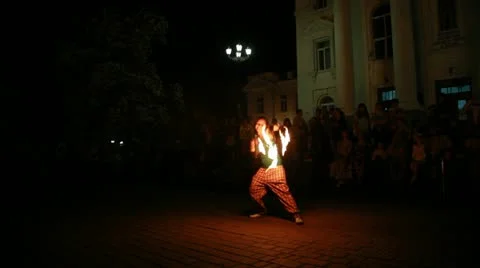Fire twirling Stock Footage 10981911