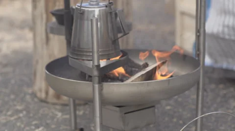 Fire under Kettle in Slow Motion Stock Footage 34317425