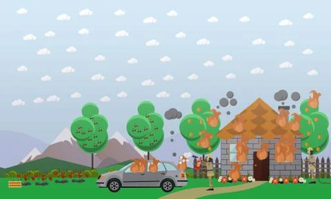 Fire in vacation house vector illustration in flat style Stock Illustration