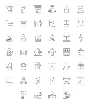 Fire Vector Icon Repository containing 40 Thin Line 128x128 Pixel Optimized.. Stockillustratie