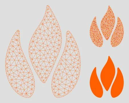 Fire Vector Mesh Wire Frame Model and Triangle Mosaic Icon イラスト素材