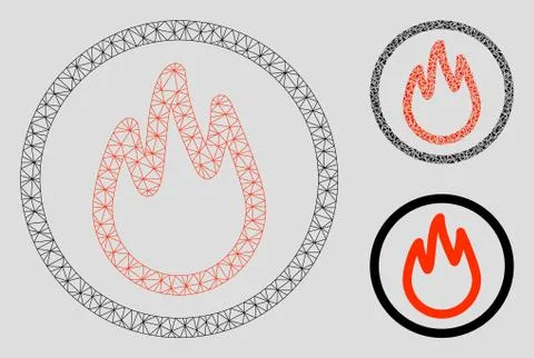 Fire Vector Mesh Wire Frame Model and Triangle Mosaic Icon Stock Illustration