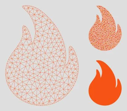 Fire Vector Mesh Wire Frame Model and Triangle Mosaic Icon イラスト素材