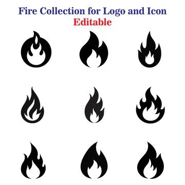 Fire Vector. minimalist grid of nine black fire icons on a white background. Stock-Illustration