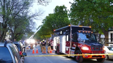 Fire vehicle at residential fire Stock Footage 114752188