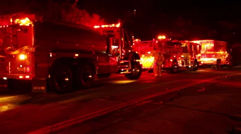 Fire vehicles on road night Stock-Footage 51134825