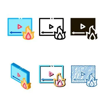 Fire video clean icon vector outline Stock Illustration