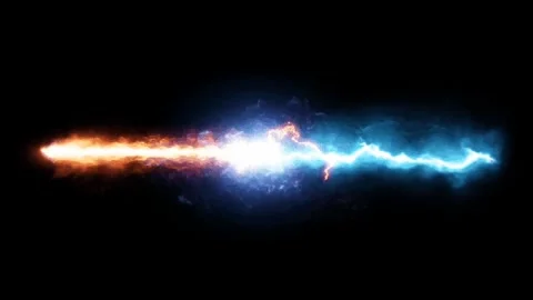 Fire vs electricity particles black background stock video animation Stock Footage 267976827