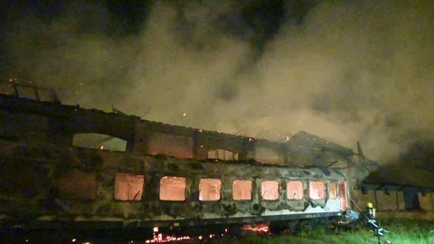 Fire in the wagon and the warehouse Видео 75530598