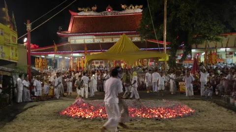 FIRE WALKING HOT COALS TRADITIONAL RELIGION CULTURE Stock Footage 42554938