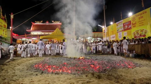 FIRE WALKING HOT COALS TRADITIONAL RELIGION CULTURE Stock Footage 42774911