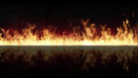 Fire Wall on Reflective Black Surface 8K Loop Video stock 308893798