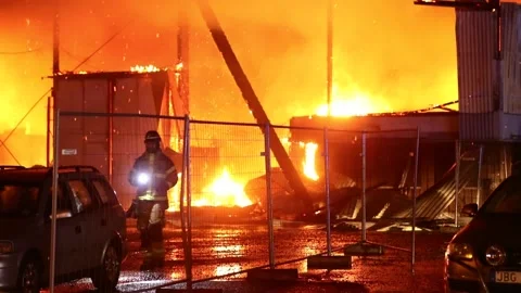 Fire in a warehouse Stock Footage 194700814