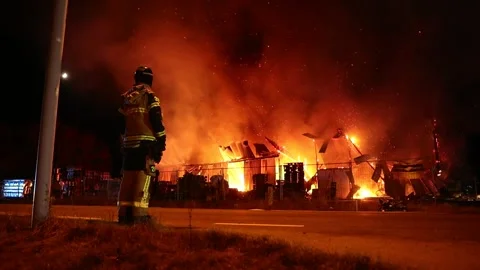 Fire in a warehouse Stock Footage 194700850