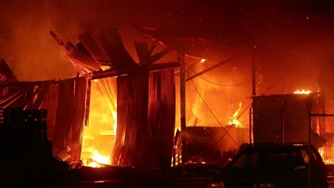 Fire in a warehouse Stock Footage 194700863