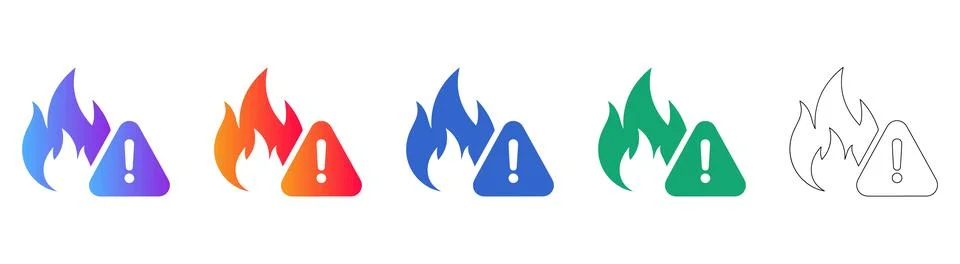 Fire Warning and Hazard Alert Exclamation Mark Icon Set Stock Illustration