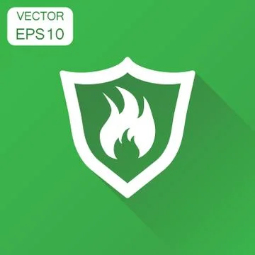 Fire warning sign shield icon. Business concept fire flame pictogram. Vector  Stockillustratie