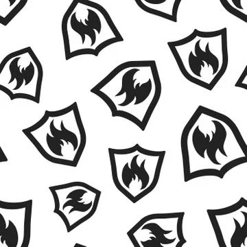 Fire warning sign shield seamless pattern background. Business flat vector il Stock Illustration