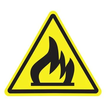 Fire warning sign in yellow triangle. Flammable Stock Illustration