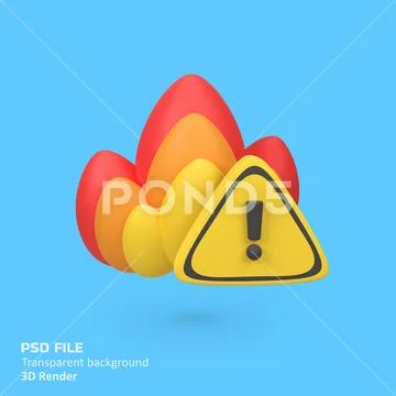 Fire warning with triangle isolated 3d render icon illustration PSD Template