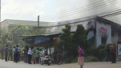 The fire was caused by a short circuit at a restaurant in Lamphun province. Stock Footage 114262370