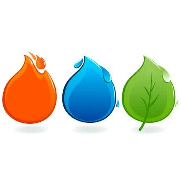 Fire, water drop and leaf symbols. Vector illustration Stock Illustration