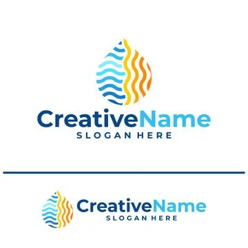 Fire with water logo design vector template, Creative fire with water waves.. Stock Illustration