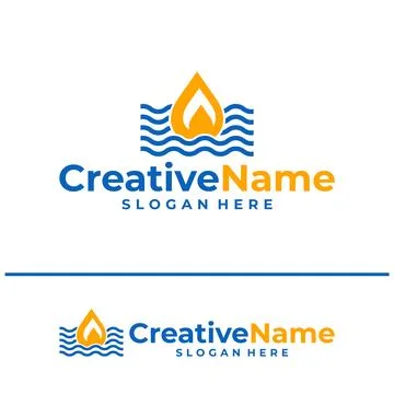Fire with water logo design vector template, Creative fire with water waves.. Ilustración de archivo