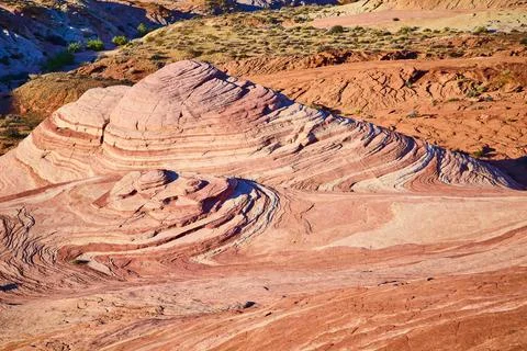 Fire Wave Sandstone Patterns at Golden Hour, Expansive Desert View Fotos de archivo
