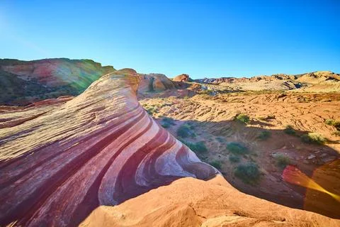 Fire Wave Sandstone Patterns Valley of Fire Eye-Level Perspective Stock Photos