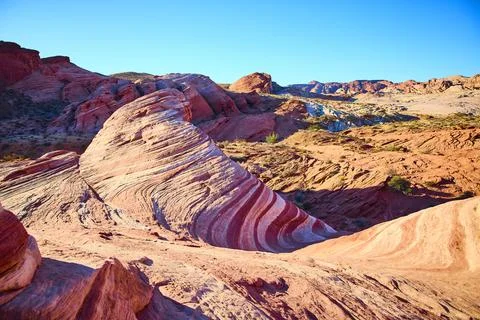 Fire Wave Sandstone Patterns at Valley of Fire Eye-Level View Stock Photos