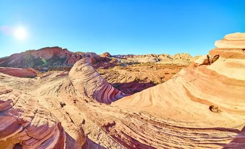 Fire Wave Sandstone Patterns Valley of Fire Low Angle Perspective Fotos de archivo