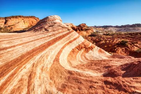 Fire Wave in Valley of Fire State Park at Sunset near Las Vegas, Nevada Stock Photos