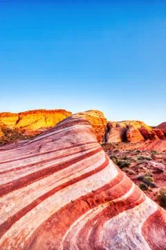 Fire Wave in Valley of Fire State Park at Sunset near Las Vegas, Nevada Stock Photos