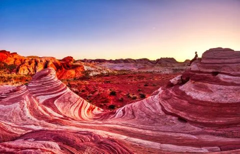 Fire Wave in Valley of Fire State Park at Sunset near Las Vegas, Nevada Stock Photos