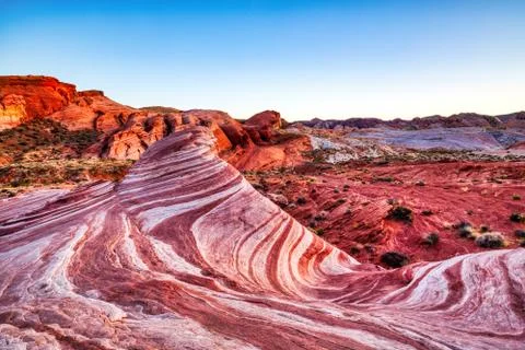 Fire Wave in Valley of Fire State Park at Sunset near Las Vegas, Nevada Stock Photos