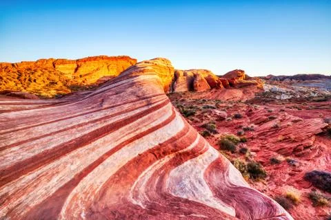 Fire Wave in Valley of Fire State Park at Sunset near Las Vegas, Nevada Stock Photos