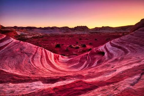 Fire Wave in Valley of Fire State Park at Dusk near Las Vegas, Nevada Stock Photos