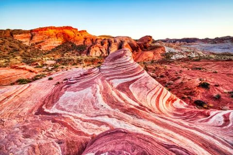 Fire Wave in Valley of Fire State Park at Sunset near Las Vegas, Nevada Stock Photos