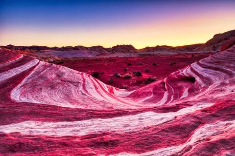 Fire Wave in Valley of Fire State Park at Dusk near Las Vegas, Nevada Stock Photos