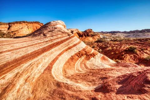 Fire Wave in Valley of Fire State Park at Sunset near Las Vegas, Nevada Stock Photos