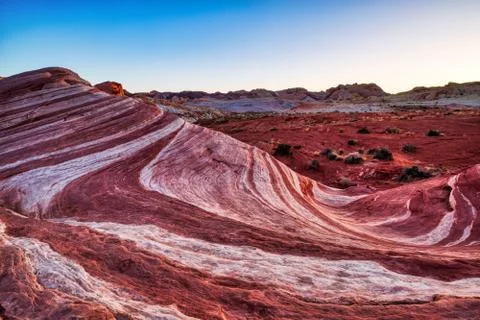 Fire Wave in Valley of Fire State Park at Dusk near Las Vegas, Nevada Stock Photos