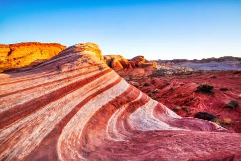 Fire Wave in Valley of Fire State Park at Sunset near Las Vegas, Nevada Stock Photos