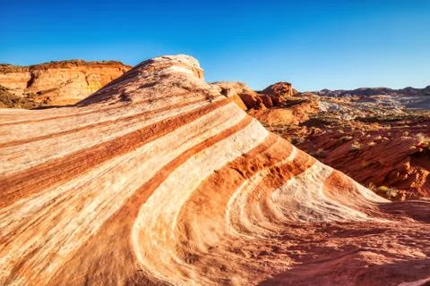 Fire Wave in Valley of Fire State Park at Sunset near Las Vegas, Nevada Stock Photos