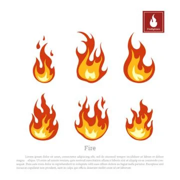 Fire on a white background. Set of flames. Firefighters icons Stock Illustration